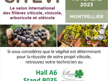Nous serons présents au SITEVI du 28 au 30 Novembre 2023 au Parc des Expositions de Montpellier.
Venez nous retrouver au : Hall A6 / Stand B035

#SITEVI...
